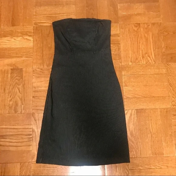 Strapless Pinstripe Knee Length Pencil Dress - Picture 3 of 5